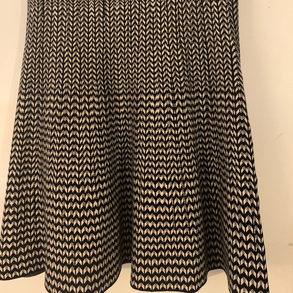 Max Studio Flared Stretchy Knit Jacquard Skater Mini Sweater Skirt
